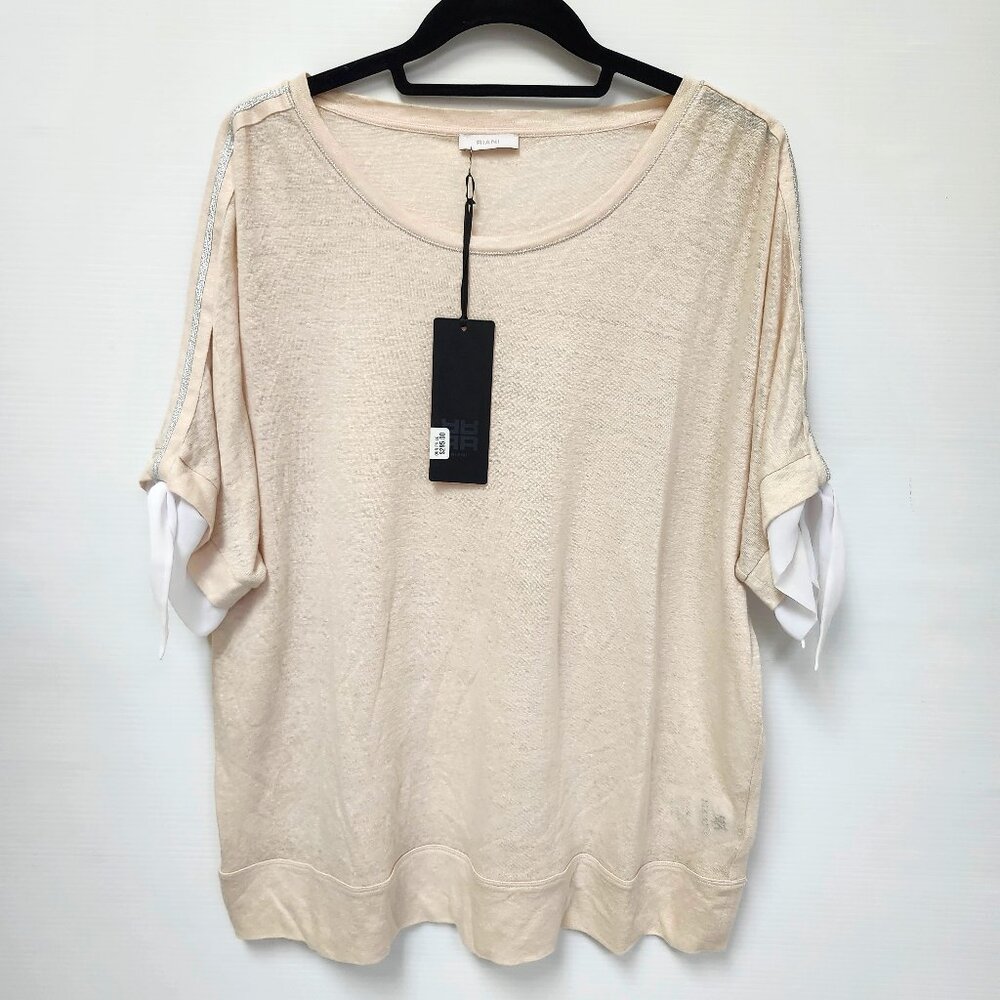 Riani Women's Champaign/Blush Linen Top W/Sleeve Ties Size  12